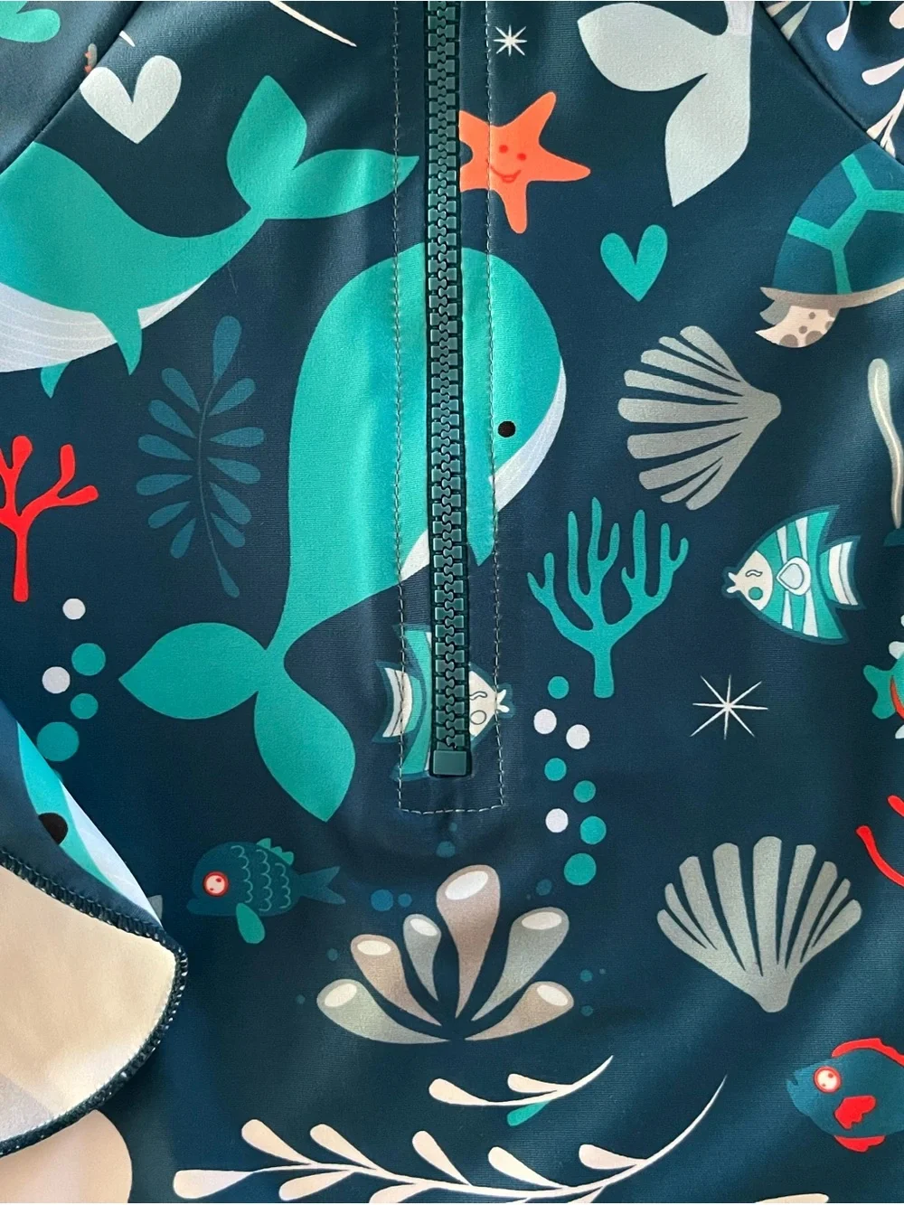 Upandfast Long-Sleeve Swimsuit w/hat in Navy Ocean Print infant size 3-6mo